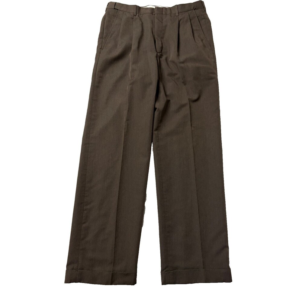 Haggar Comfort Waist Brown Size 32x30 Pleated Black Label Pants w/Cuffs